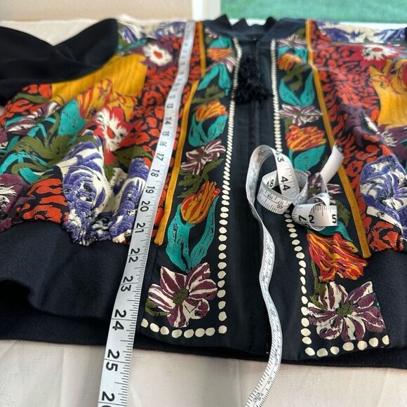 Vintage 80s A.C. Sport Boho Floral Mixed Media Bomber Jacket Womens 16W Artsy - Picture 10 of 13